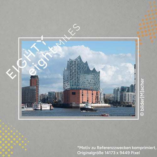 Wandbild der Hafencity mit der Elbe Im Vordergrund,m das neue Hamburger Konzerthaus im Vordergrund