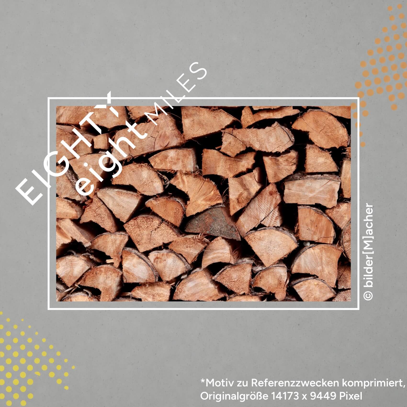 Wandbild eines Holzscheits, viele einzelne gestapelte Holz spalten