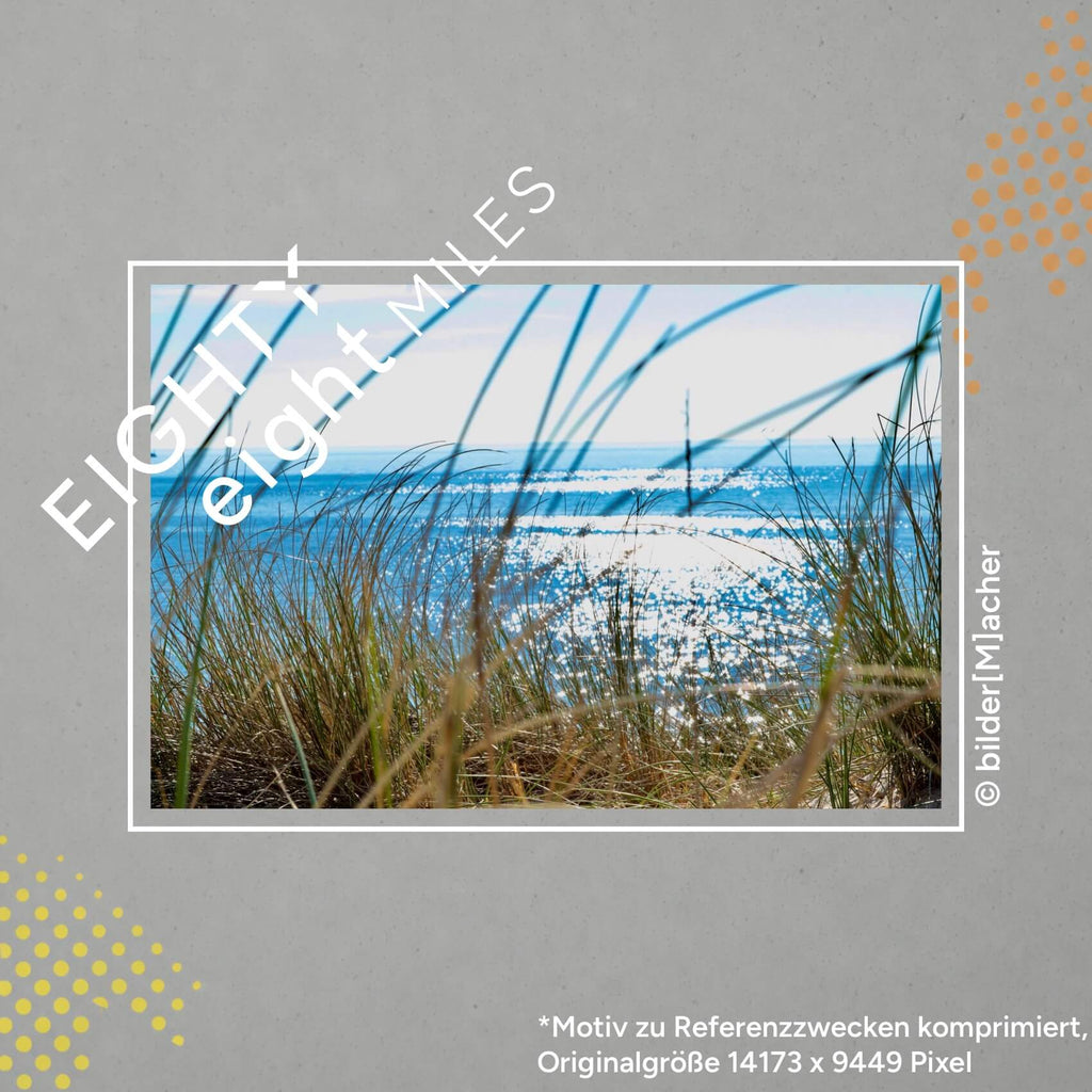 Wandbild glänzende Meeresoberfläche durch Düne aufs Meer Ozean