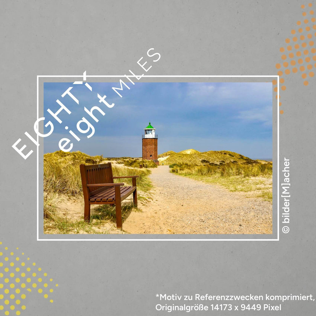 Wandbild eines Dünenweges an der Nordsee welcher zu einem Leuchtturm führt