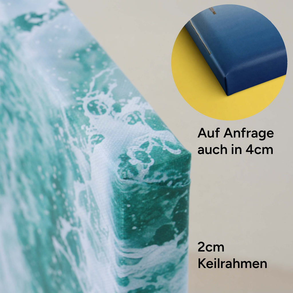 Nahaufnahme zweier 88Miles Bilder auf Leinwand, einmal in 2cm Keilrahmen und mit 4cm Keilrahmen