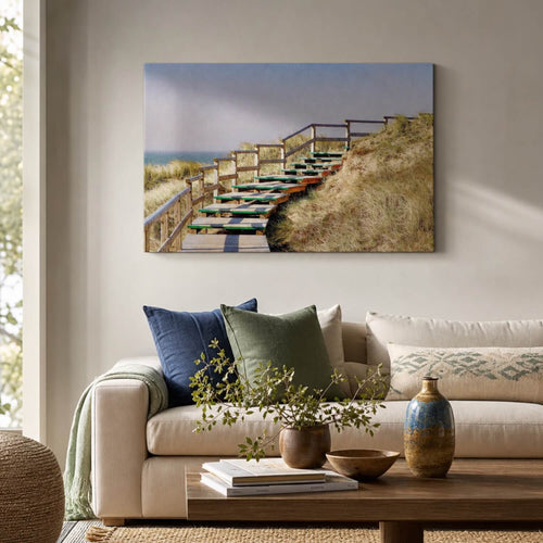 [ai-modified;e:living-room] In einer Wohnsituation ist das 88Miles Wandbild: Dünenaufstieg