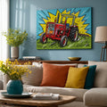 [ai-modified;e:living-room] In einer Wohnsituation ist das 88Miles Wandbild: Traktor meets Popart