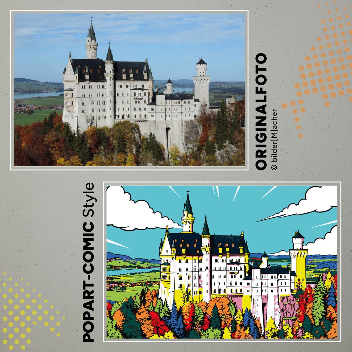 Wandbild eines Märchenschloßes im Popart Stil
