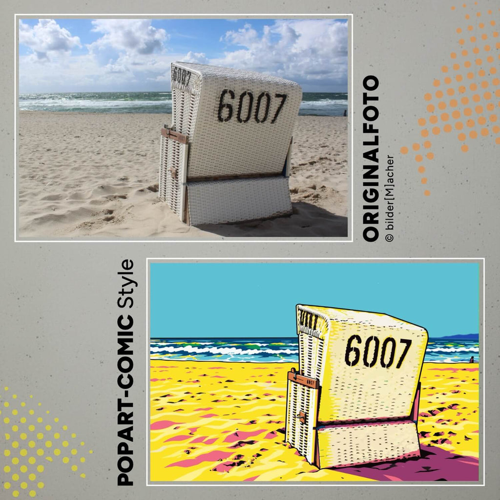 Wandbild im Popart Stil von einem Strandkorb am Meer