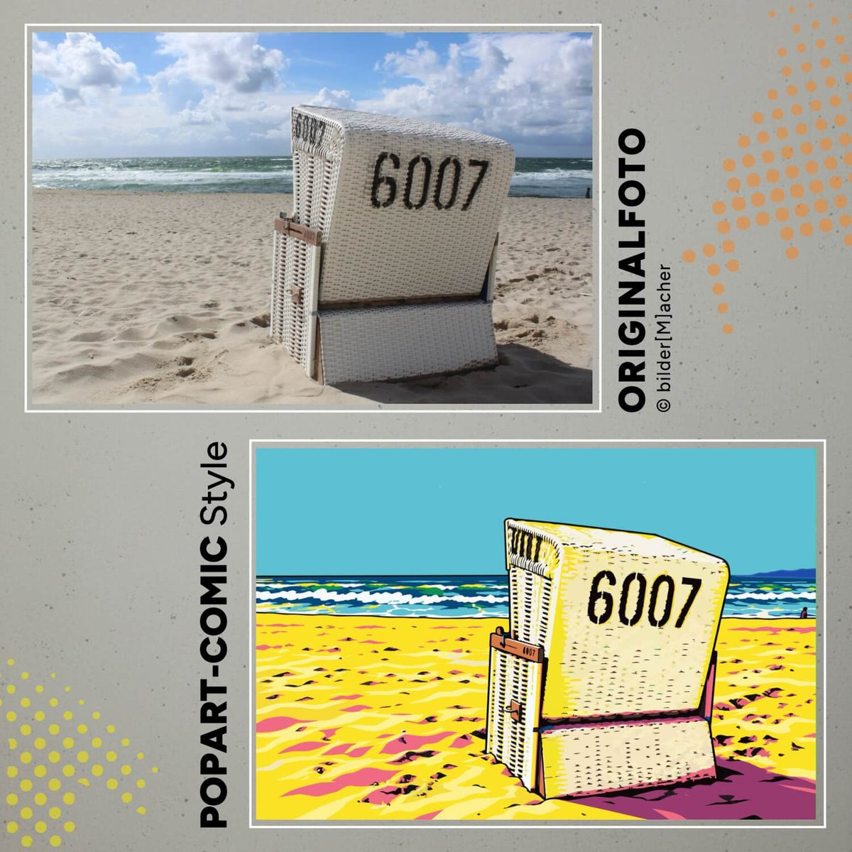 Wandbild im Popart Stil von einem Strandkorb am Meer