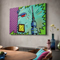 [ai-modified;e:living-room] In einer Wohnsituation ist das 88Miles Wandbild: Florianturm meets Popart