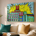 [ai-modified;e:living-room] In einer Wohnsituation ist das 88Miles Wandbild: Dortmunder U meets Popart