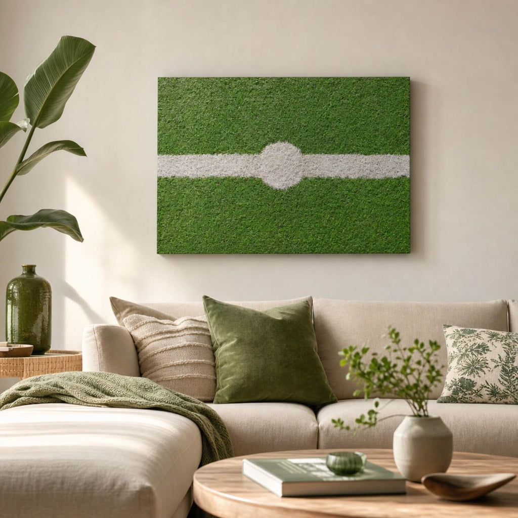 [ai-modified;e:living-room] In einer Wohnsituation hängt das Wandbild: Anstoß