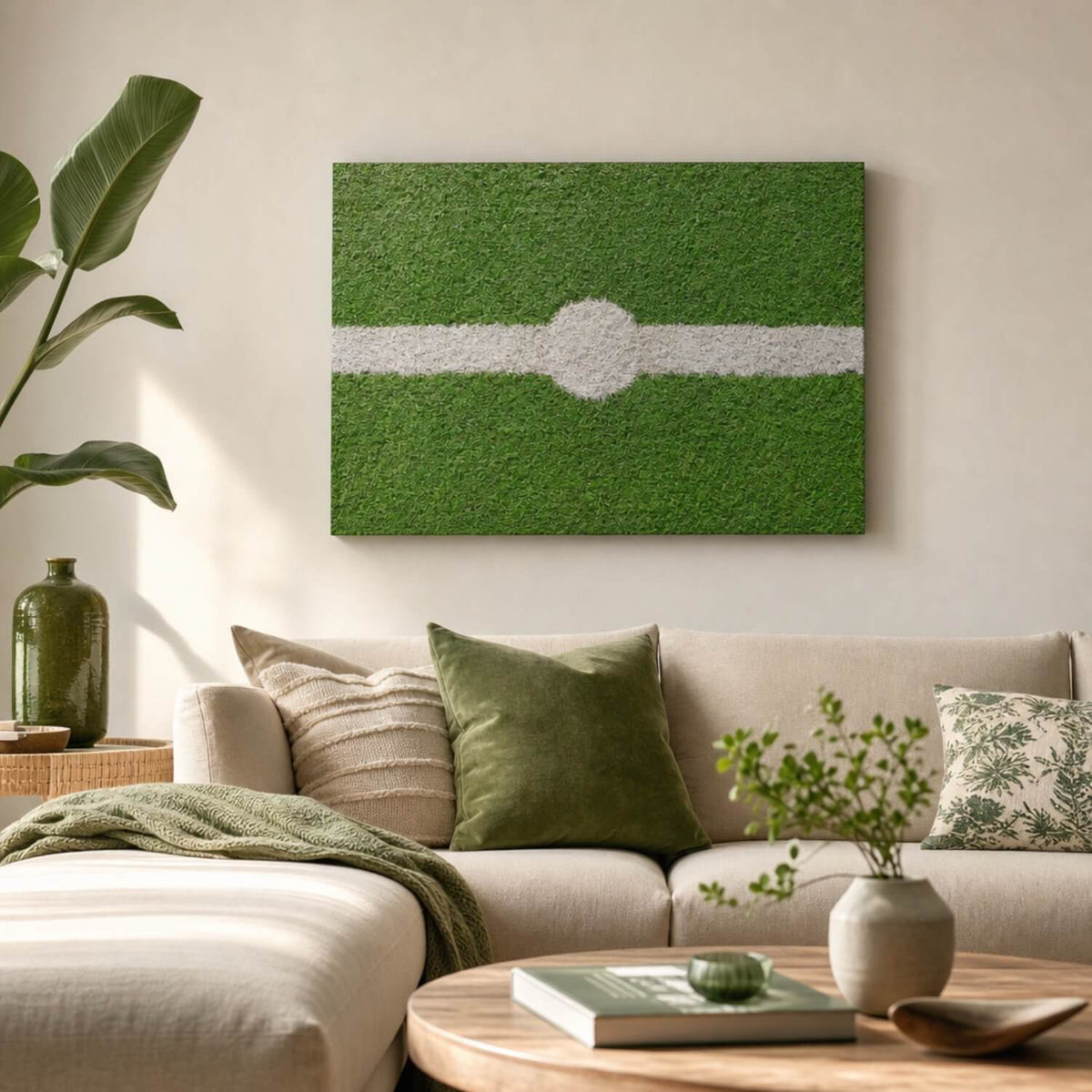 [ai-modified;e:living-room] In einer Wohnsituation hängt das Wandbild: Anstoß