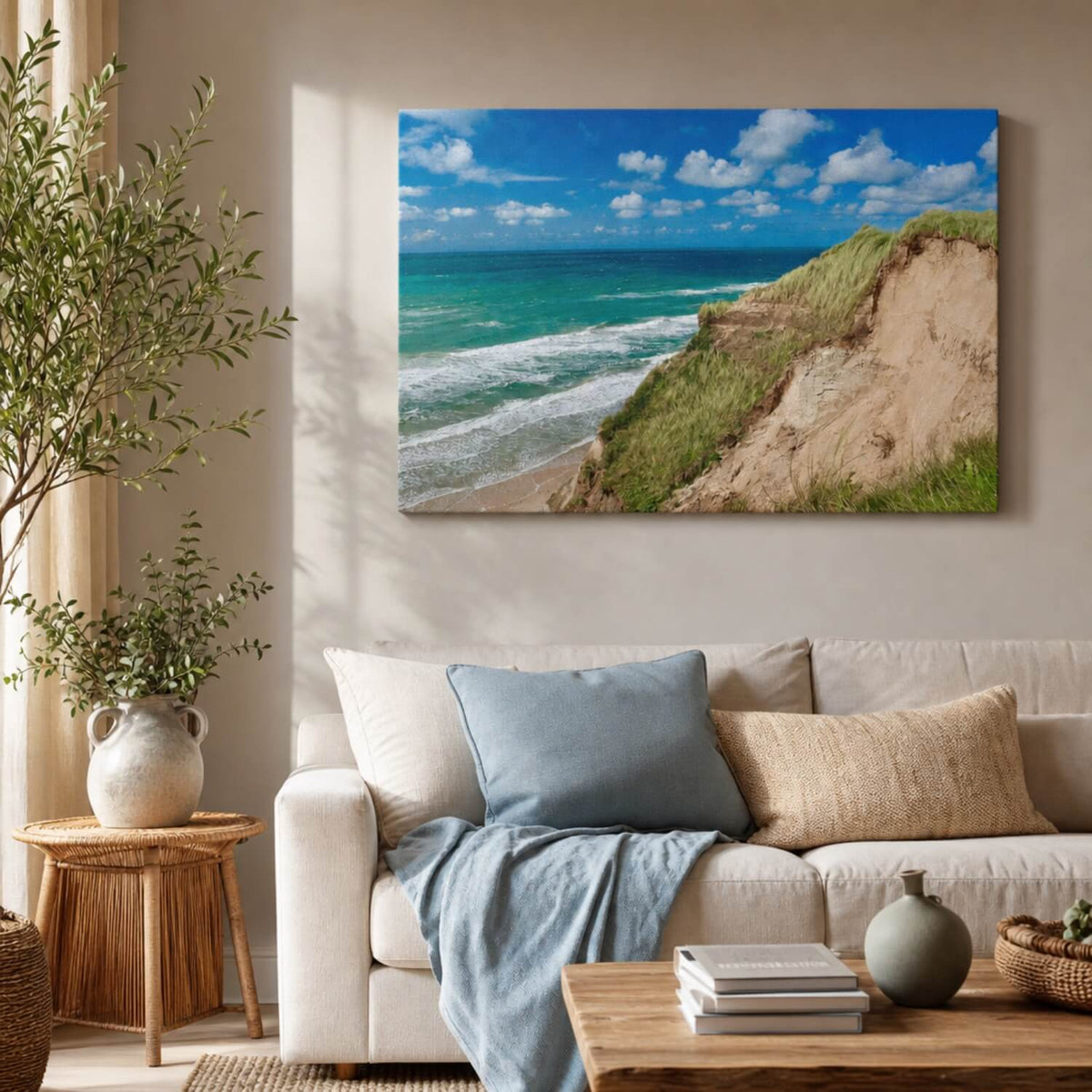 [ai-modified;e:living-room] DMC Masterpieces: Zwischen Himmel und Brandung in einer Wohnsituation
