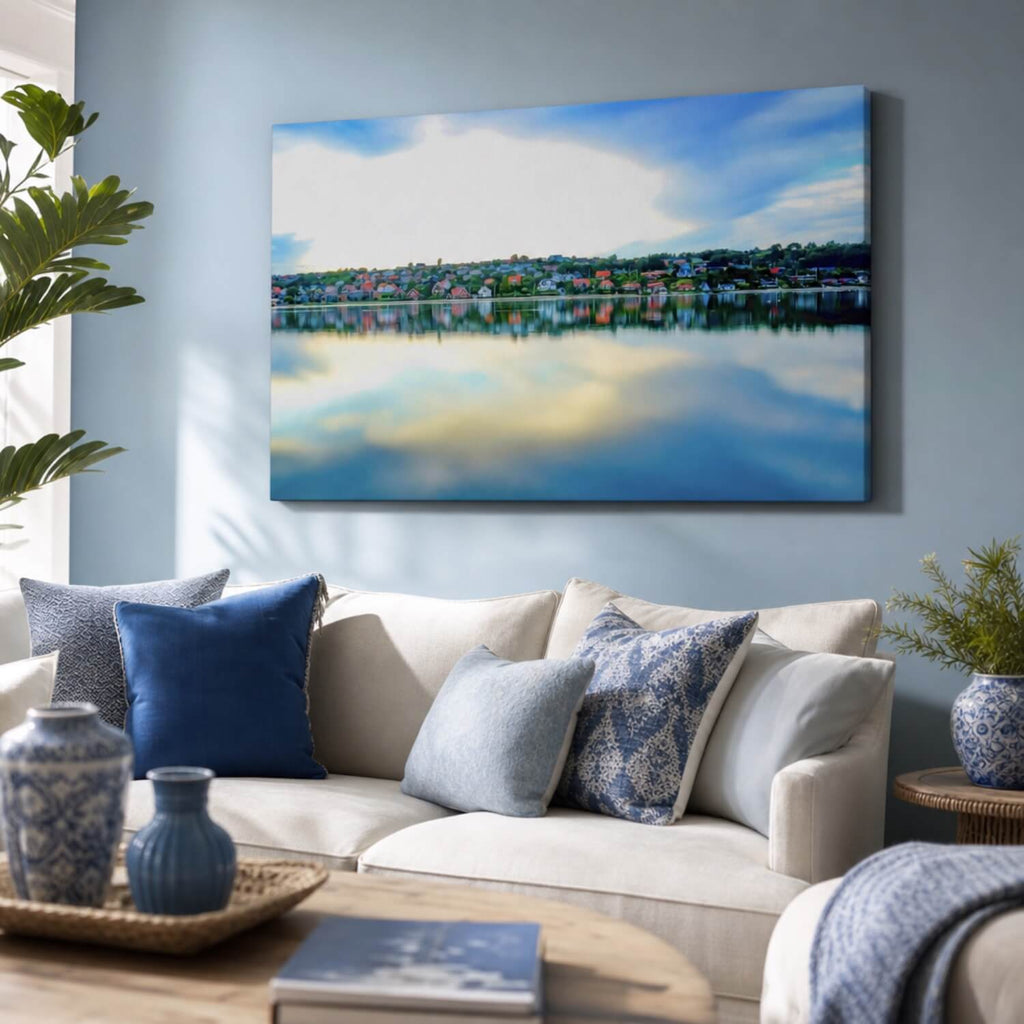 [ai-modified;e:living-room] In einer Wohnsituation ist das 88Miles Wandbild: Fjord