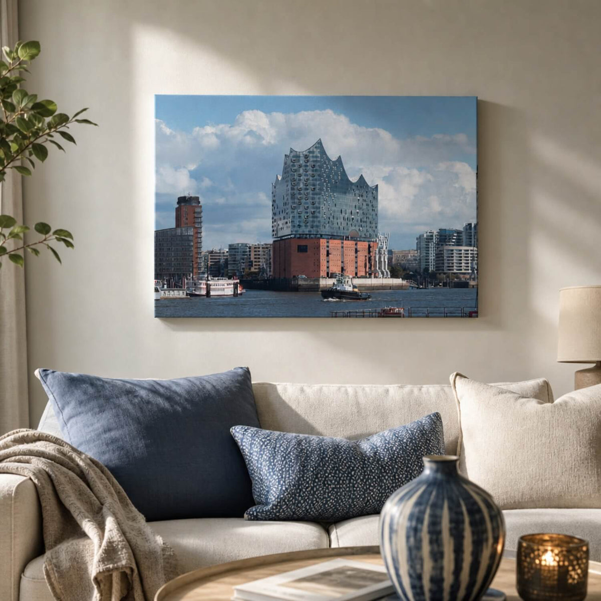 [ai-modified;e:living-room] 88Miles Wandbild Elbblick in einer Wohnsituation