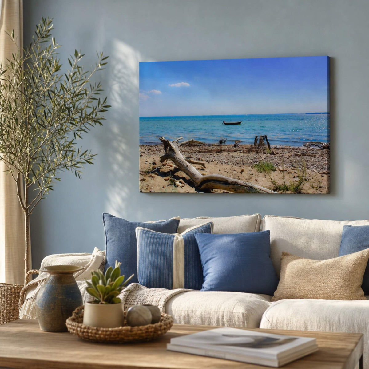 [ai-modified;e:living-room] DMC Masterpieces: Küste ohne Eile in einer Wohnsituation