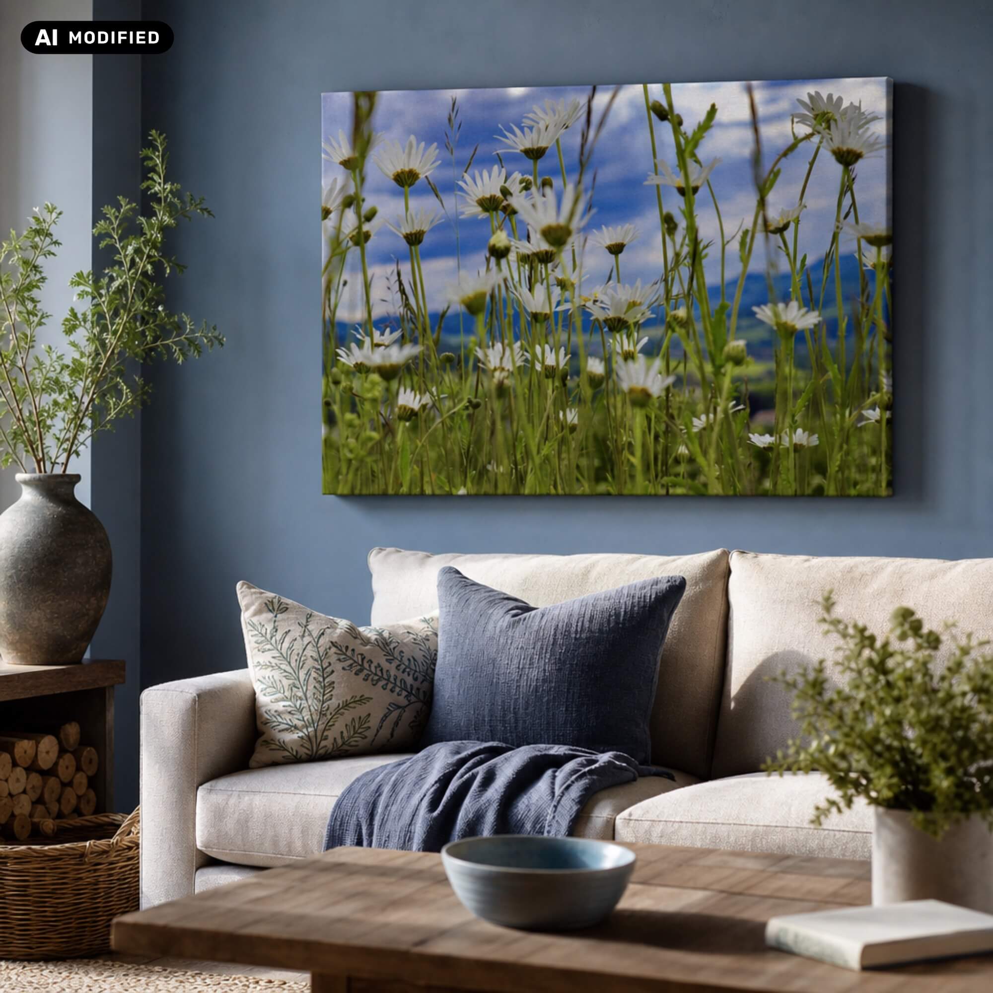 Wandbild:DMC Masterpieces: Blütenblick in einer Wohnsituation
