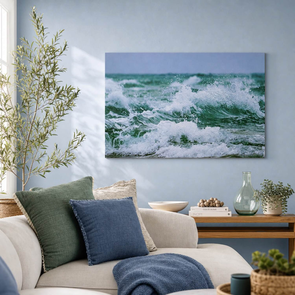 [ai-modified;e:living-room] In einer Wohnsituation ist das 88Miles Wandbild: Naturgewalt