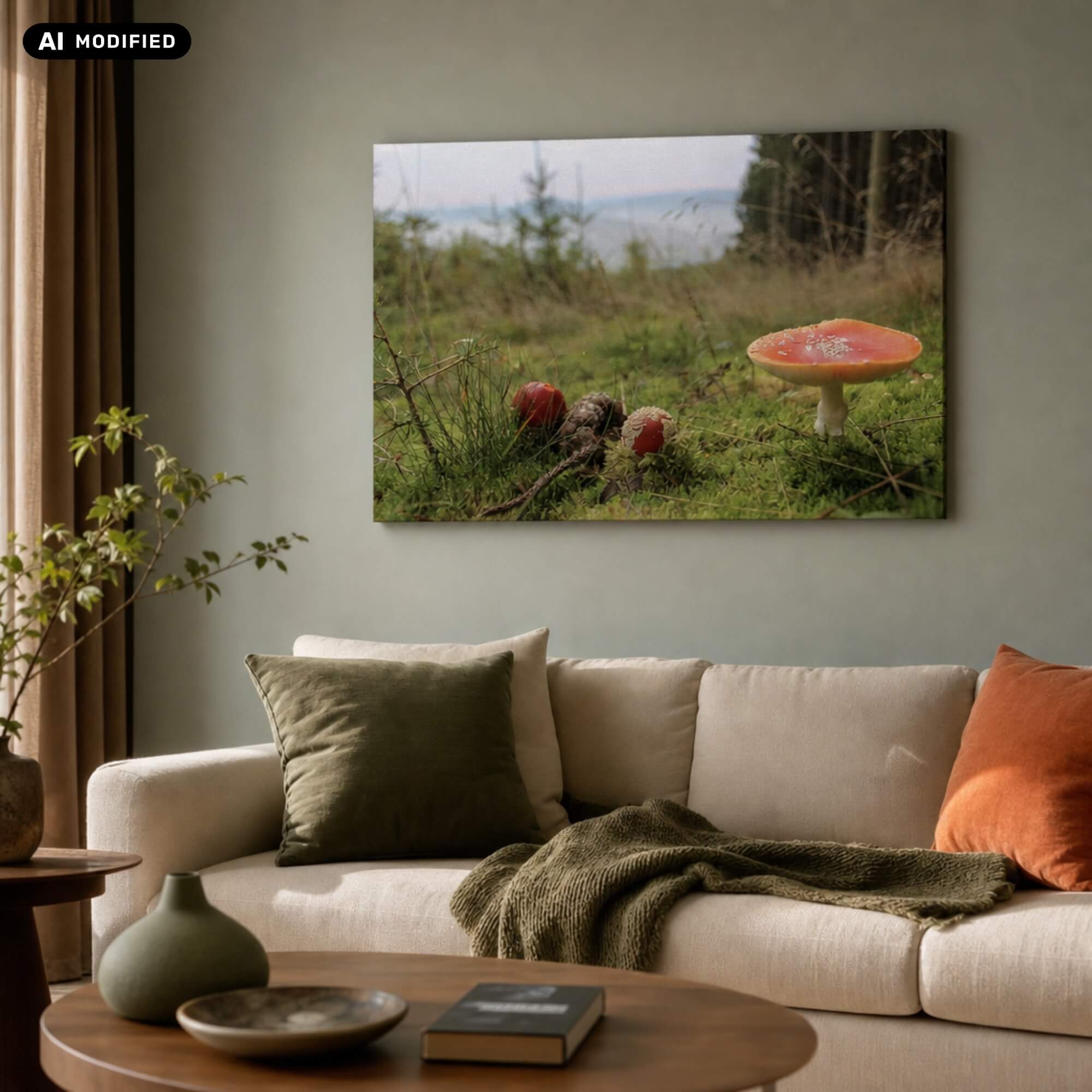 Wandbild DMC Masterpieces: Pilz mit Ausblick in einer Wohnsituation