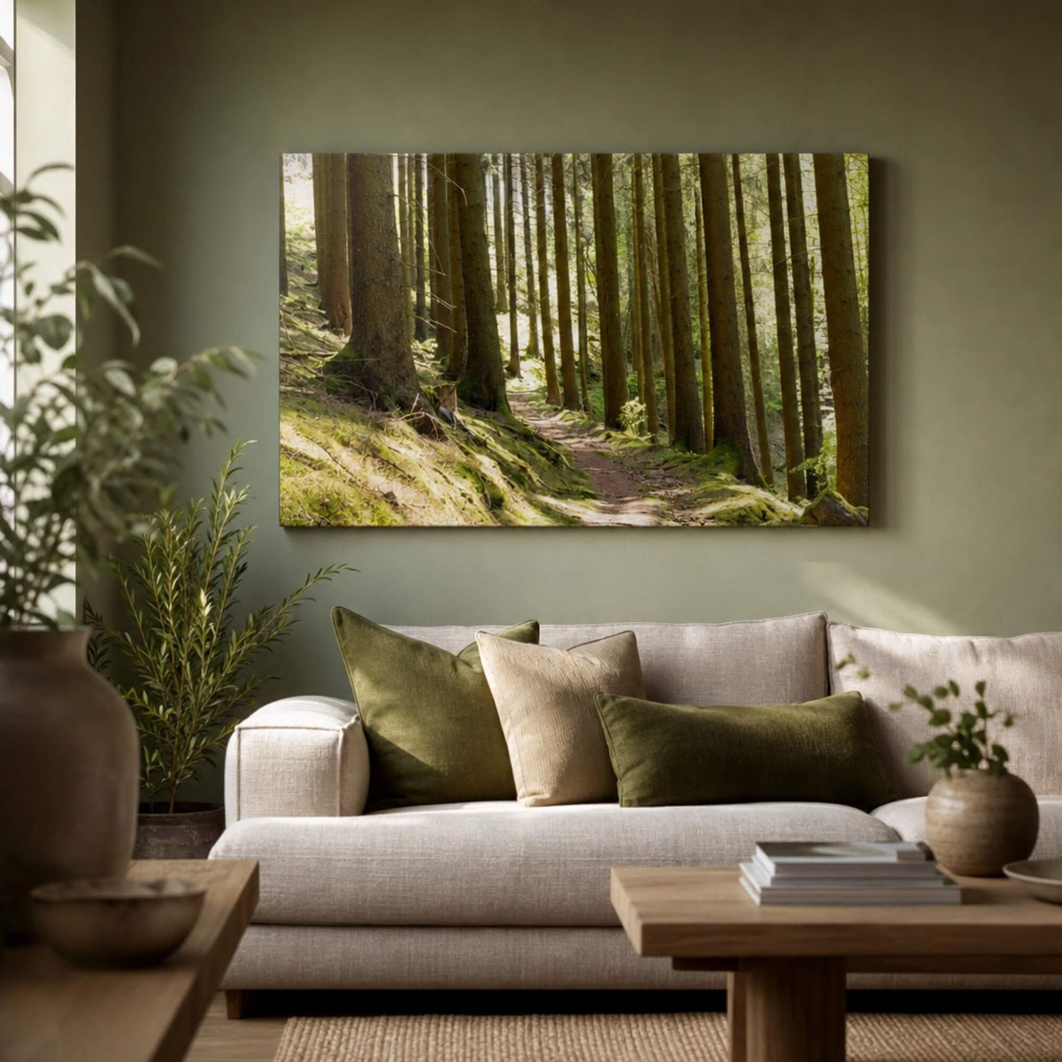 [ai-modified;e:living-room] Wandbild DMC Masterpieces Waldidylle in einer Wohnsituation