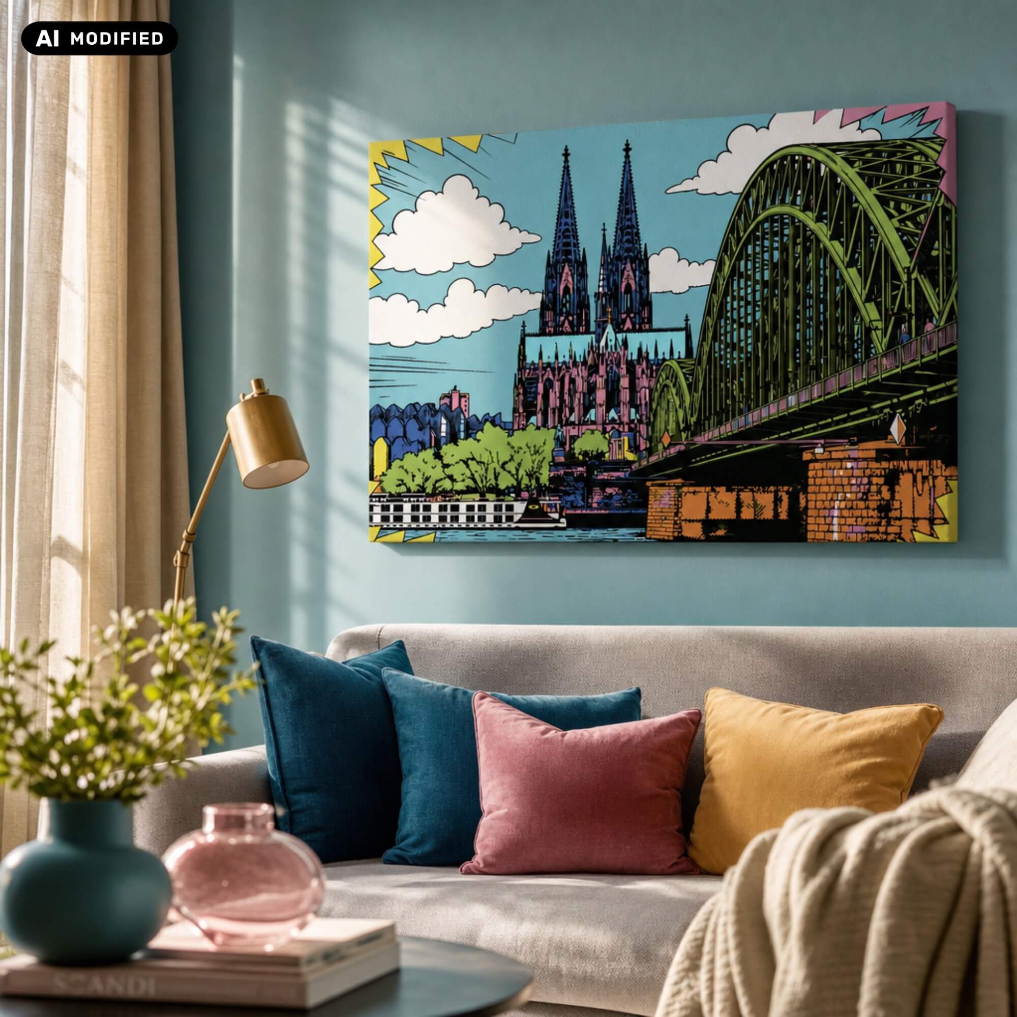 Wandbild köln meets popart in einer wohnsituation