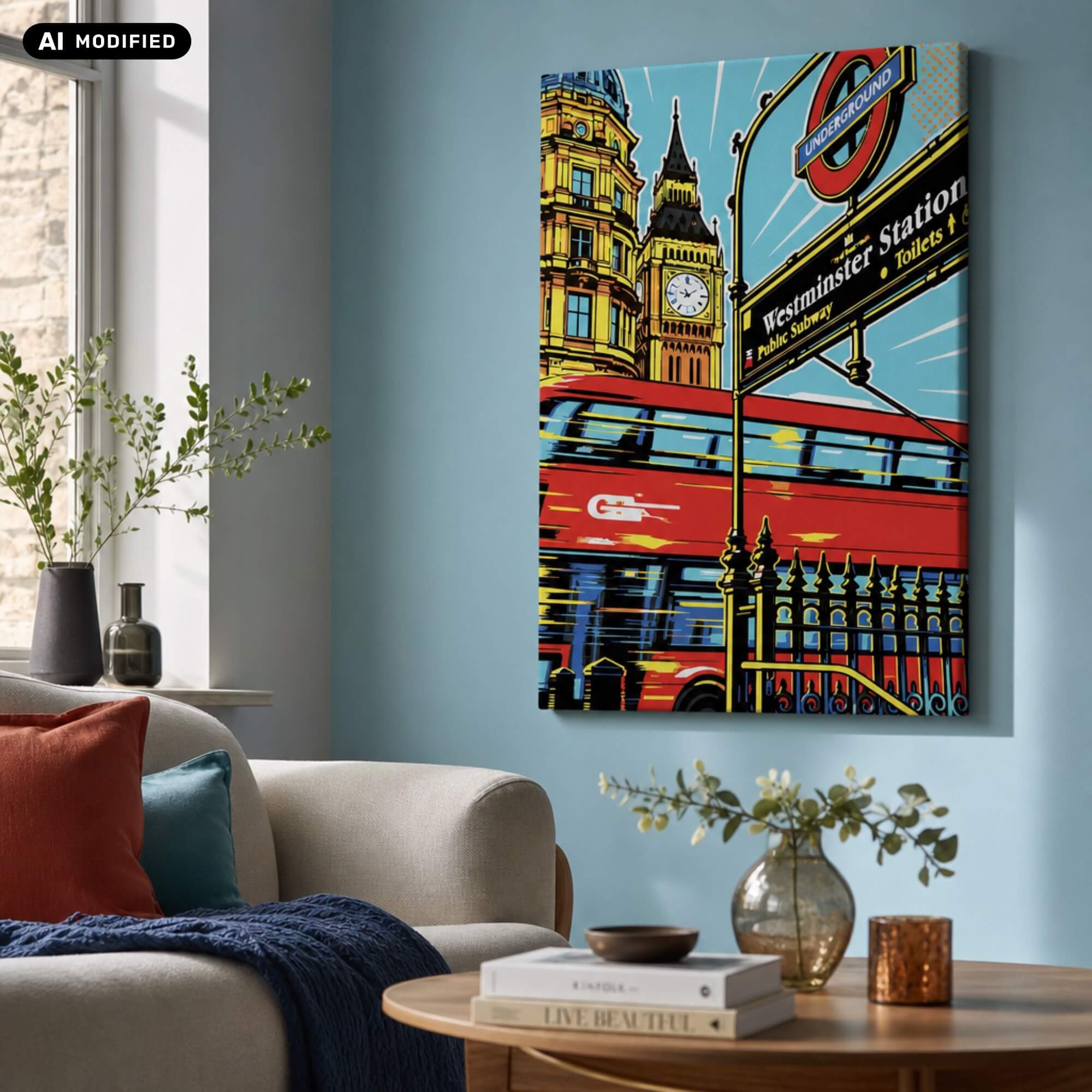 Wandbild London meets Popart in einer Wohnsituation