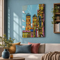 [ai-modified;e:living-room] Wandbild München meets Popart in einer Wohnsituation