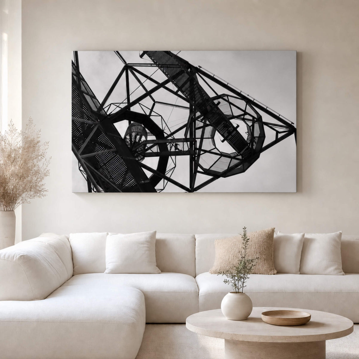 [ai-modified;e:living-room] In einer hellen Wohnsituation hängt das Wandbild: DMC Masterpieces: Skywalk